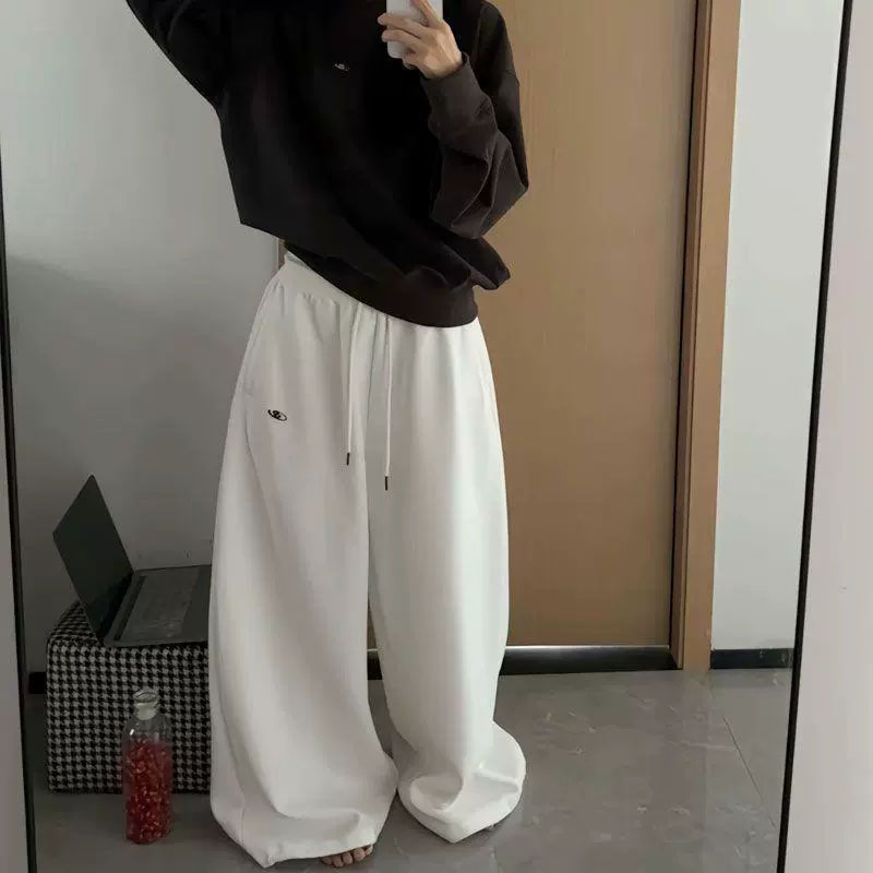 Women Oversize Gray Sweatpants Y2K Harajuku Baggy Wide Leg Joggers Trousers Female Aesthetic Vintage Embroidery Sports Pants