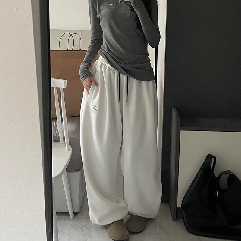 Women Oversize Gray Sweatpants Y2K Harajuku Baggy Wide Leg Joggers Trousers Female Aesthetic Vintage Embroidery Sports Pants