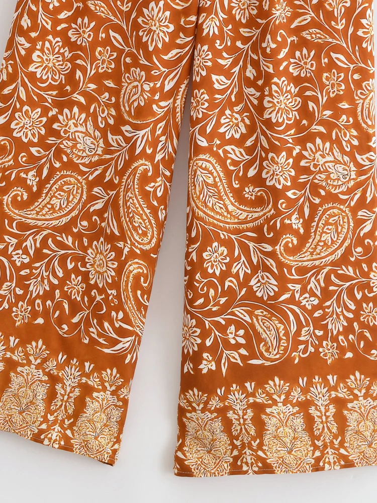 Vintage Chic Women Floral Print Wide Leg Bohemian Happie Pants Ladies Sashes Loose Rayon Boho Long Pant Oversize