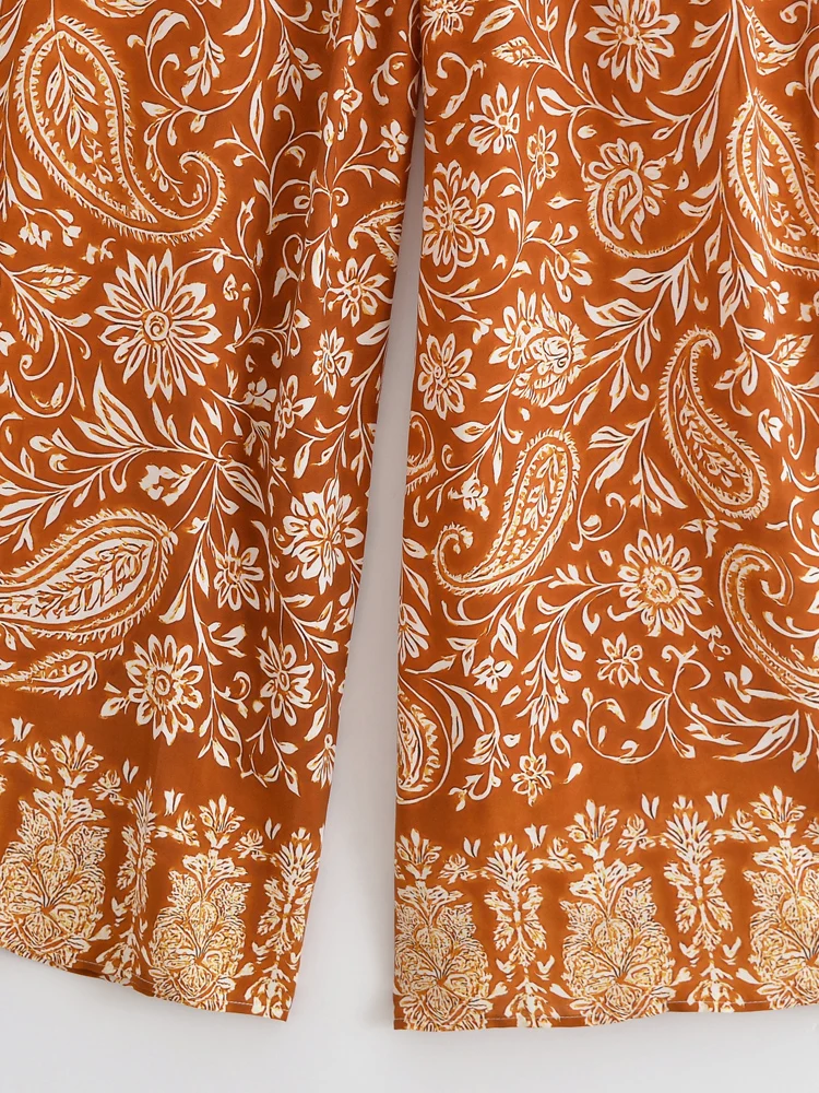 Vintage Chic Women Floral Print Wide Leg Bohemian Happie Pants Ladies Sashes Loose Rayon Boho Long Pant Oversize