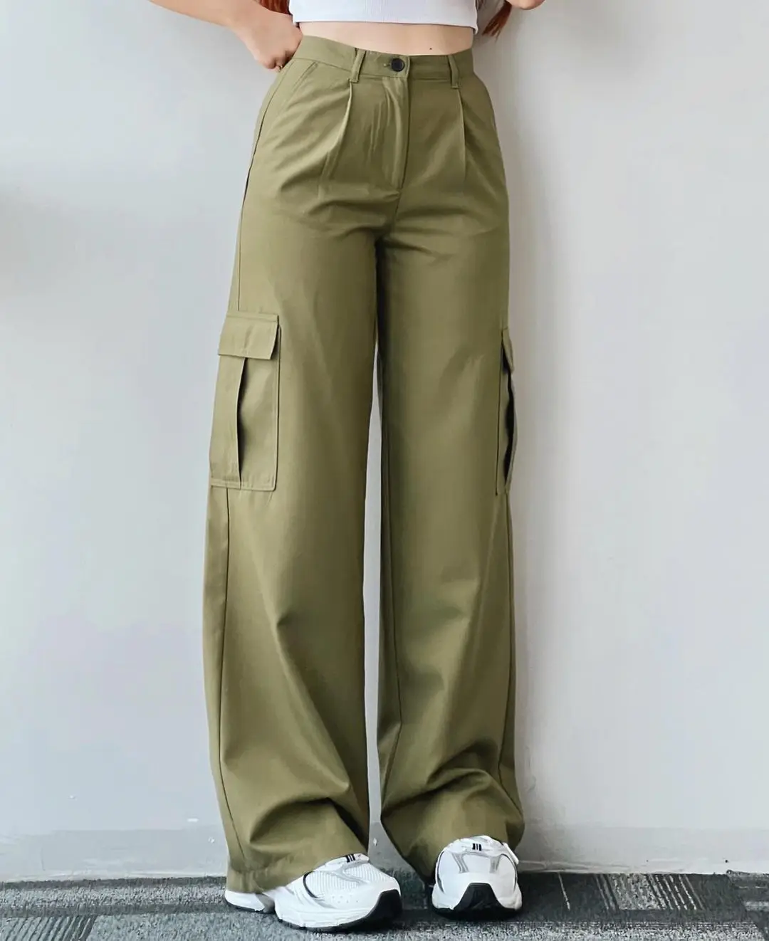 New Straight Cargo High Waist Baggy Trousers Casual Wide Leg Slim Vintage Streetwear Pocket Fashion Women Casual Pants