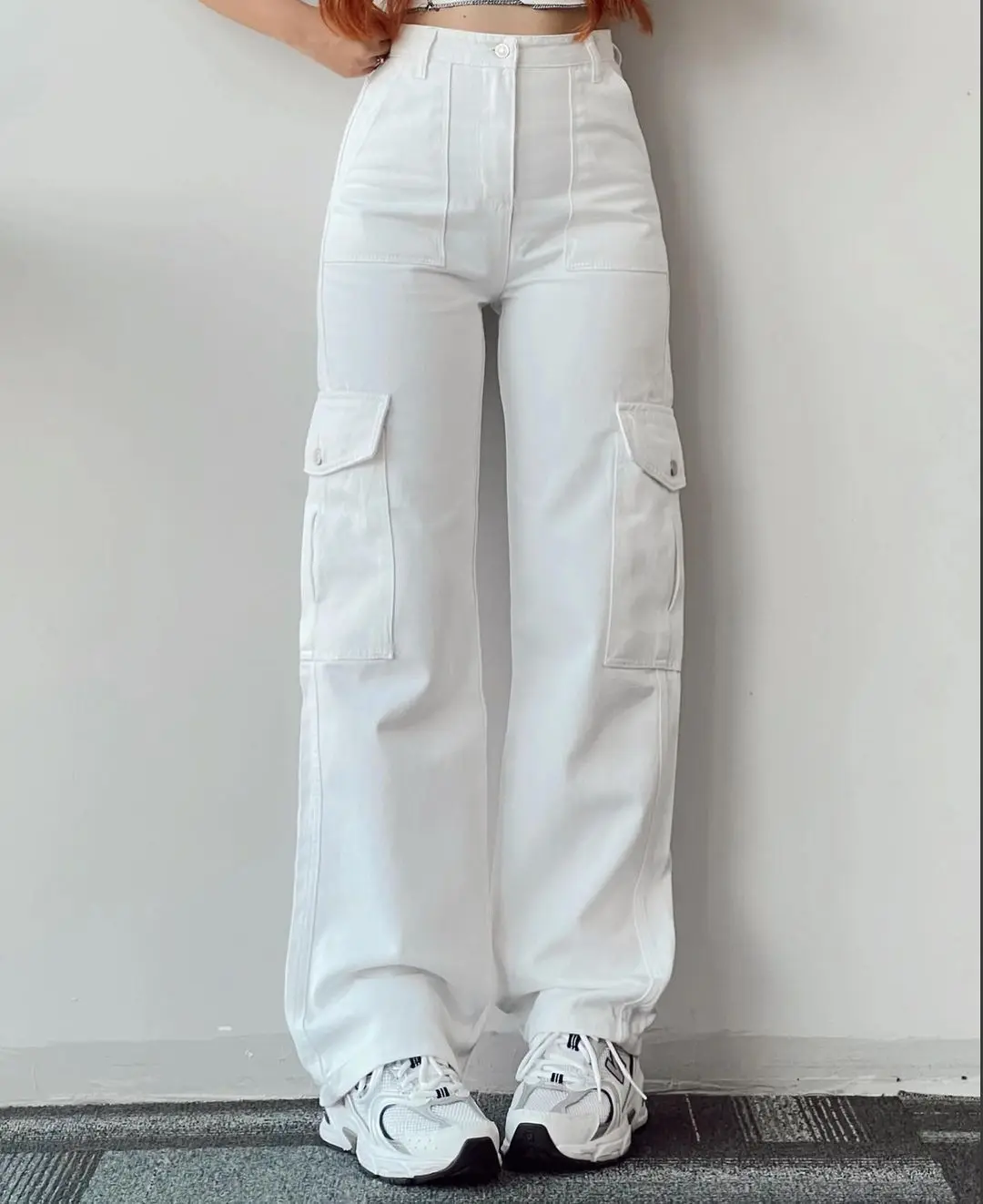 New Straight Cargo High Waist Baggy Trousers Casual Wide Leg Slim Vintage Streetwear Pocket Fashion Women Casual Pants