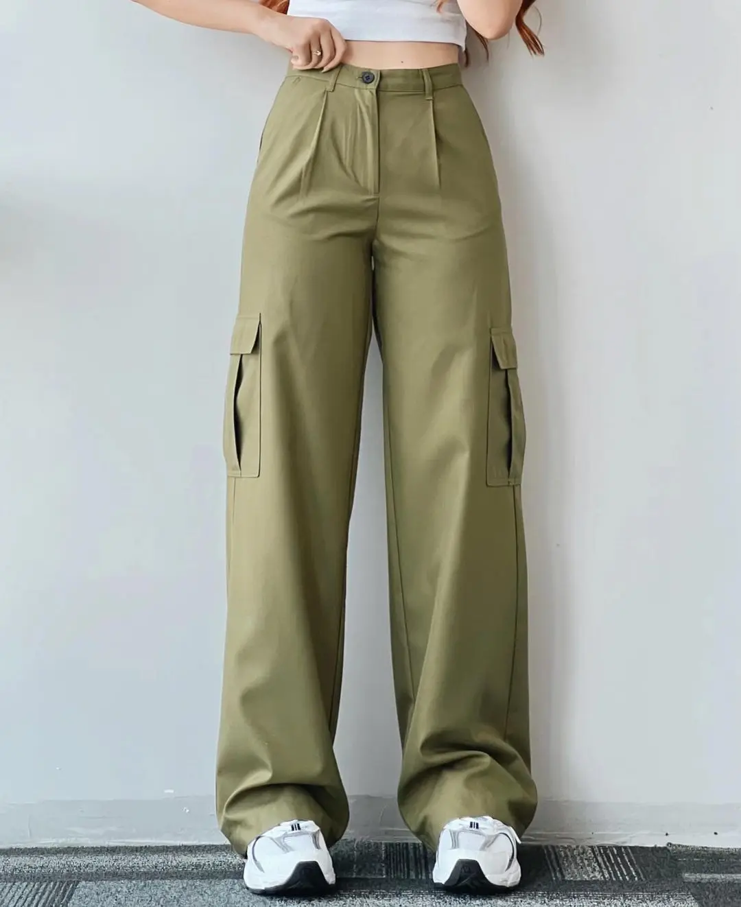 New Straight Cargo High Waist Baggy Trousers Casual Wide Leg Slim Vintage Streetwear Pocket Fashion Women Casual Pants