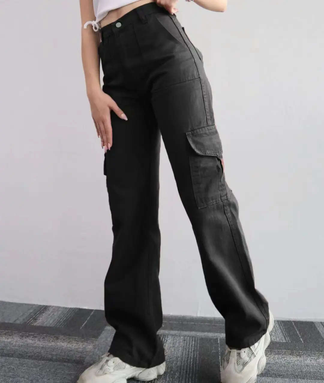 New Straight Cargo High Waist Baggy Trousers Casual Wide Leg Slim Vintage Streetwear Pocket Fashion Women Casual Pants