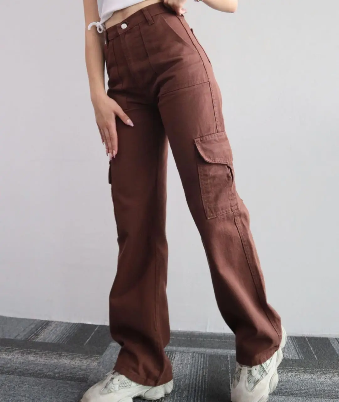 New Straight Cargo High Waist Baggy Trousers Casual Wide Leg Slim Vintage Streetwear Pocket Fashion Women Casual Pants
