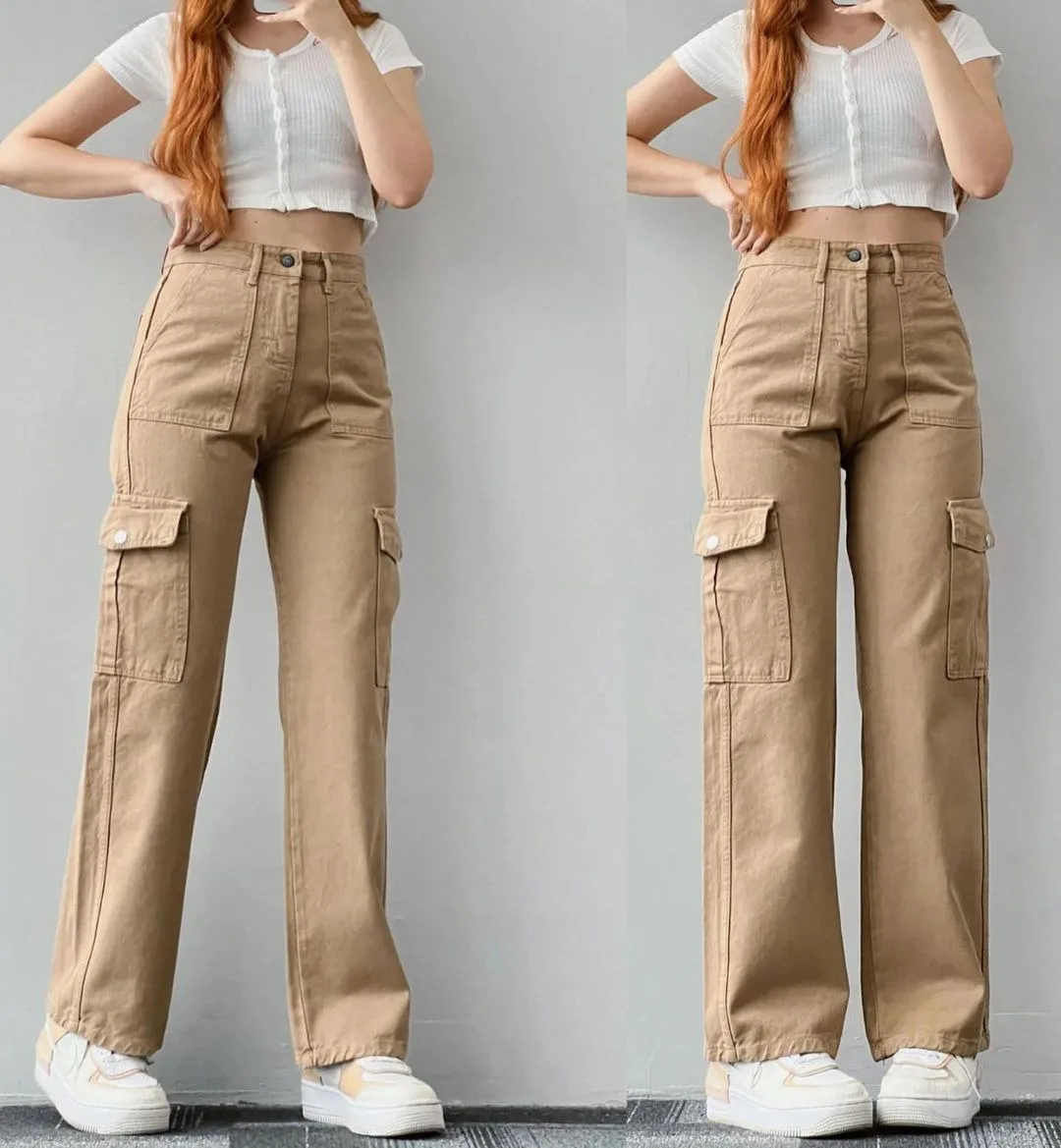 New Straight Cargo High Waist Baggy Trousers Casual Wide Leg Slim Vintage Streetwear Pocket Fashion Women Casual Pants