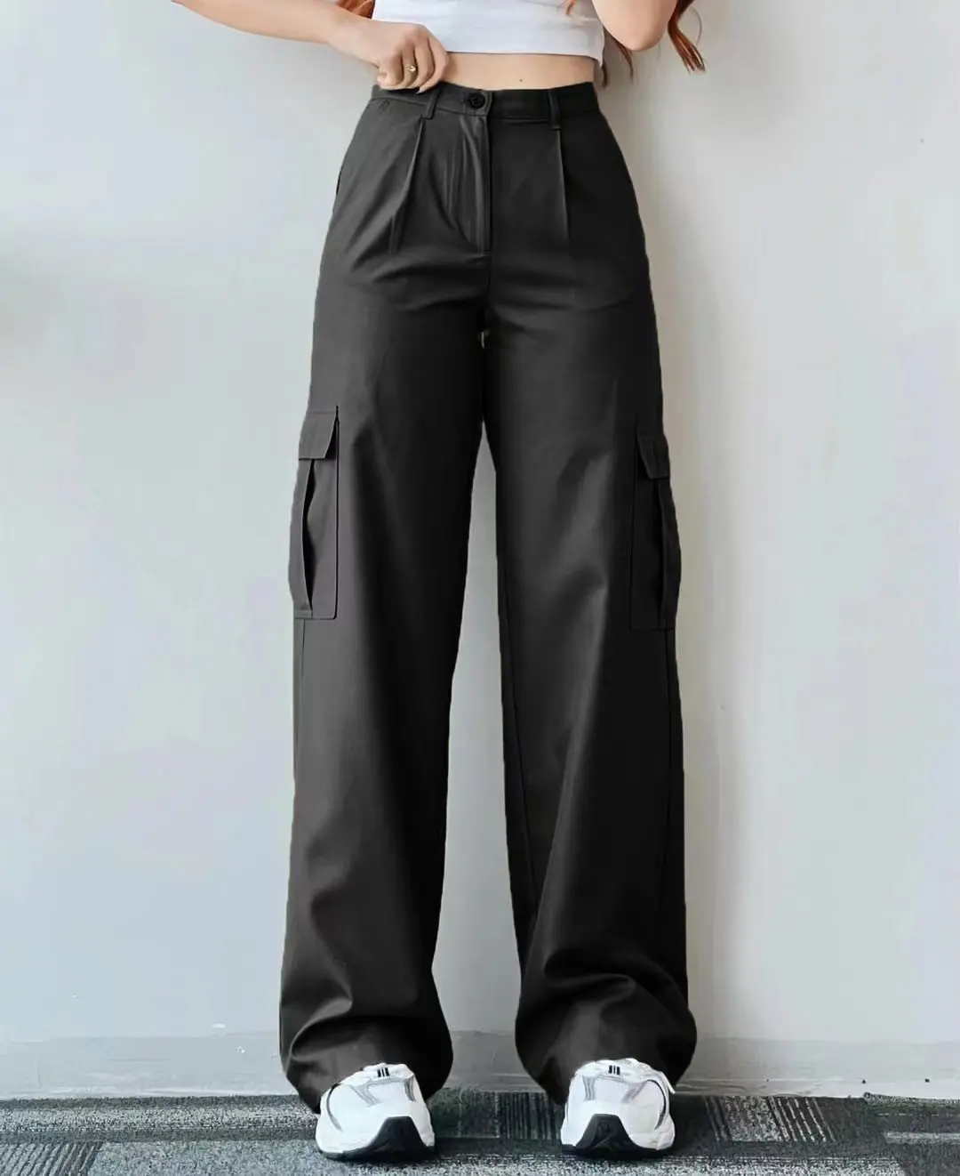 New Straight Cargo High Waist Baggy Trousers Casual Wide Leg Slim Vintage Streetwear Pocket Fashion Women Casual Pants