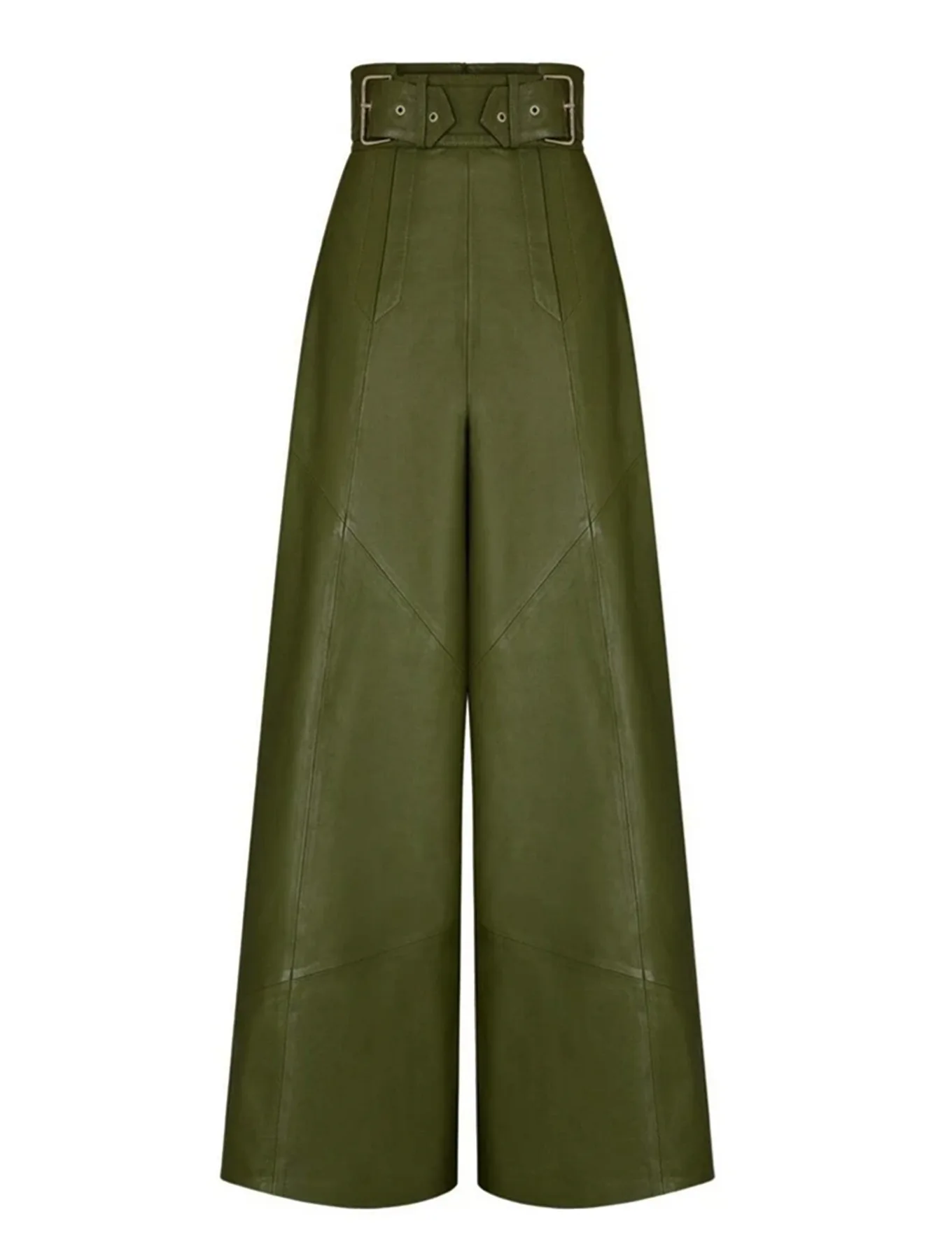 CM.YAYA Women Fashion Faux Leather High Waist Wide Leg Loose Pants Sashes Zipper 2025 Spring Party Casual Street PU Trousers