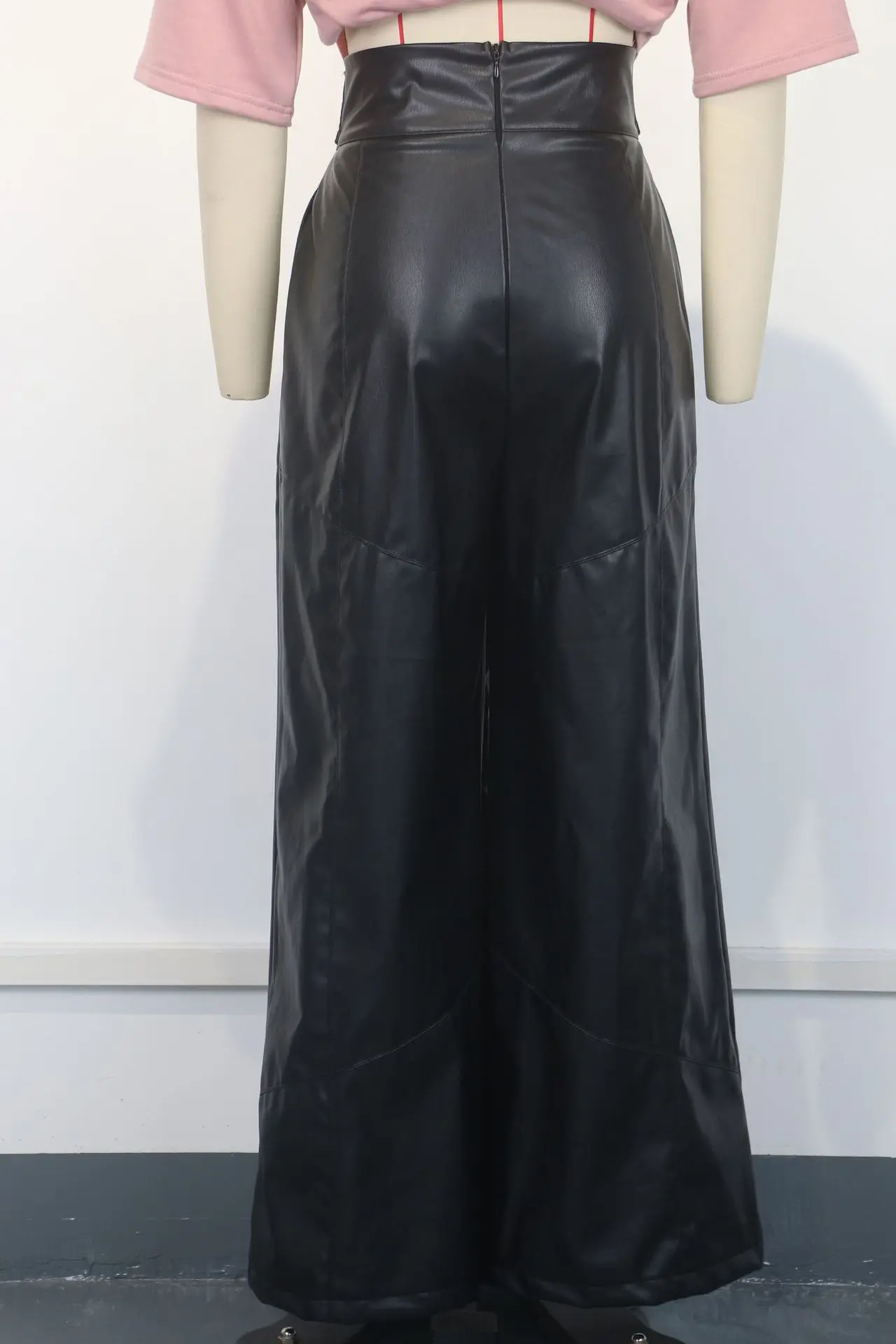 CM.YAYA Women Fashion Faux Leather High Waist Wide Leg Loose Pants Sashes Zipper 2025 Spring Party Casual Street PU Trousers
