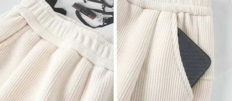 Autumn Winter New Thickened Warm Harem Pants Women Versatile Casual Loose Corduroy Pants Lady Elastic Waist Plus Velvet Trousers