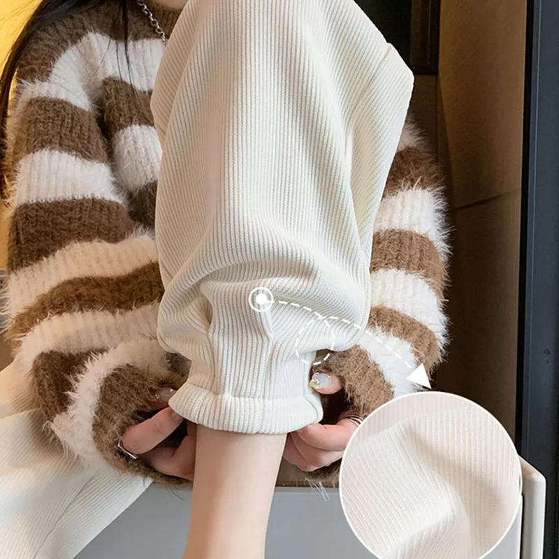 Autumn Winter New Thickened Warm Harem Pants Women Versatile Casual Loose Corduroy Pants Lady Elastic Waist Plus Velvet Trousers