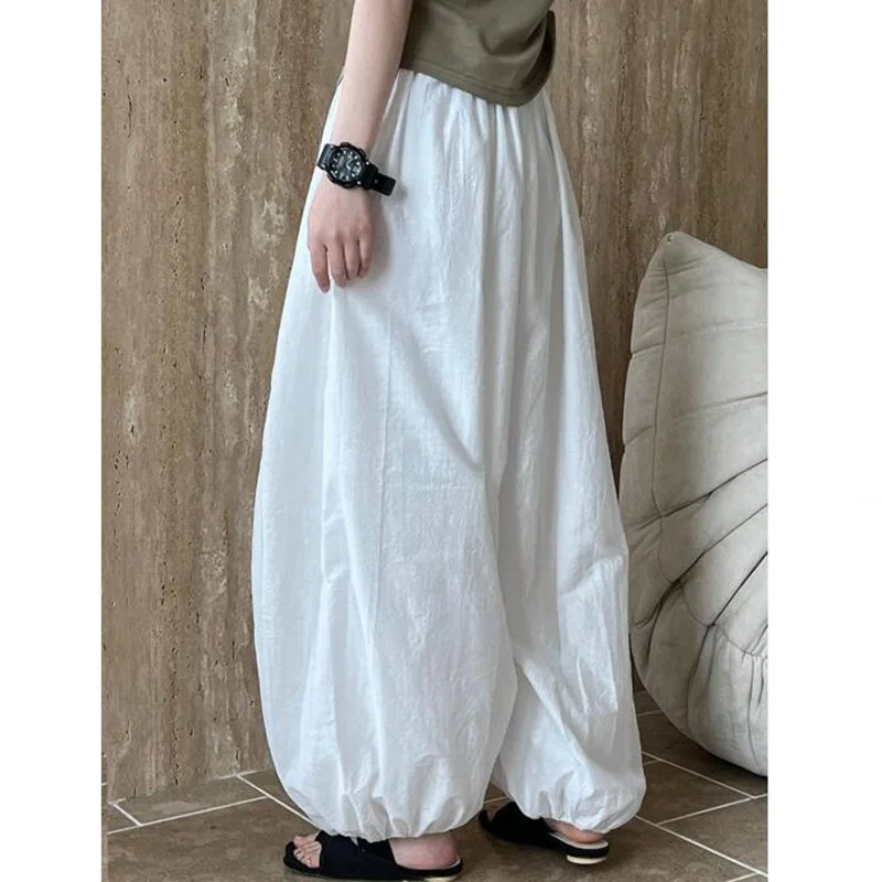 Women Lantern Pants Casual Loose Breathable Cotton Wide Leg Pants 2026 New Summer Fashion Oversized Trousers Female Clothes