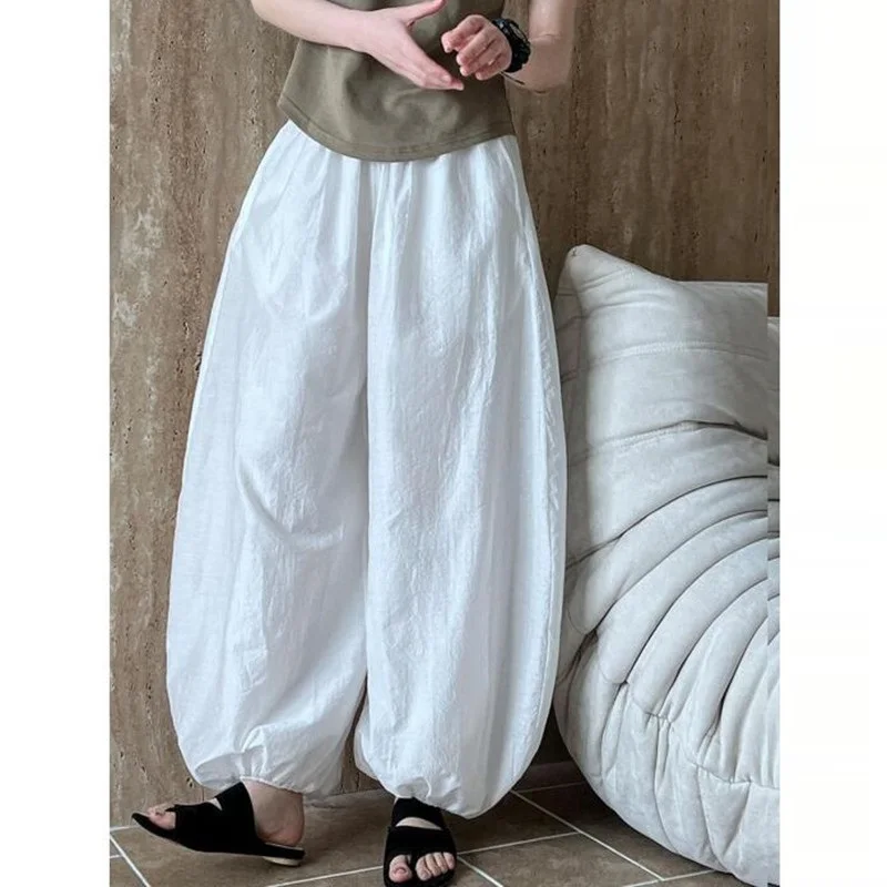 Women Lantern Pants Casual Loose Breathable Cotton Wide Leg Pants 2026 New Summer Fashion Oversized Trousers Female Clothes