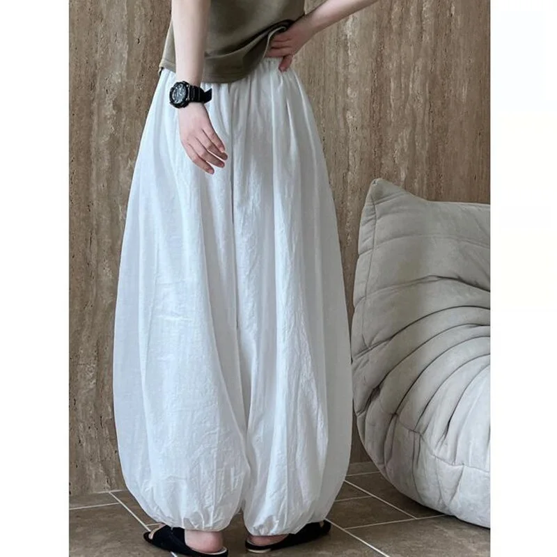 Women Lantern Pants Casual Loose Breathable Cotton Wide Leg Pants 2026 New Summer Fashion Oversized Trousers Female Clothes