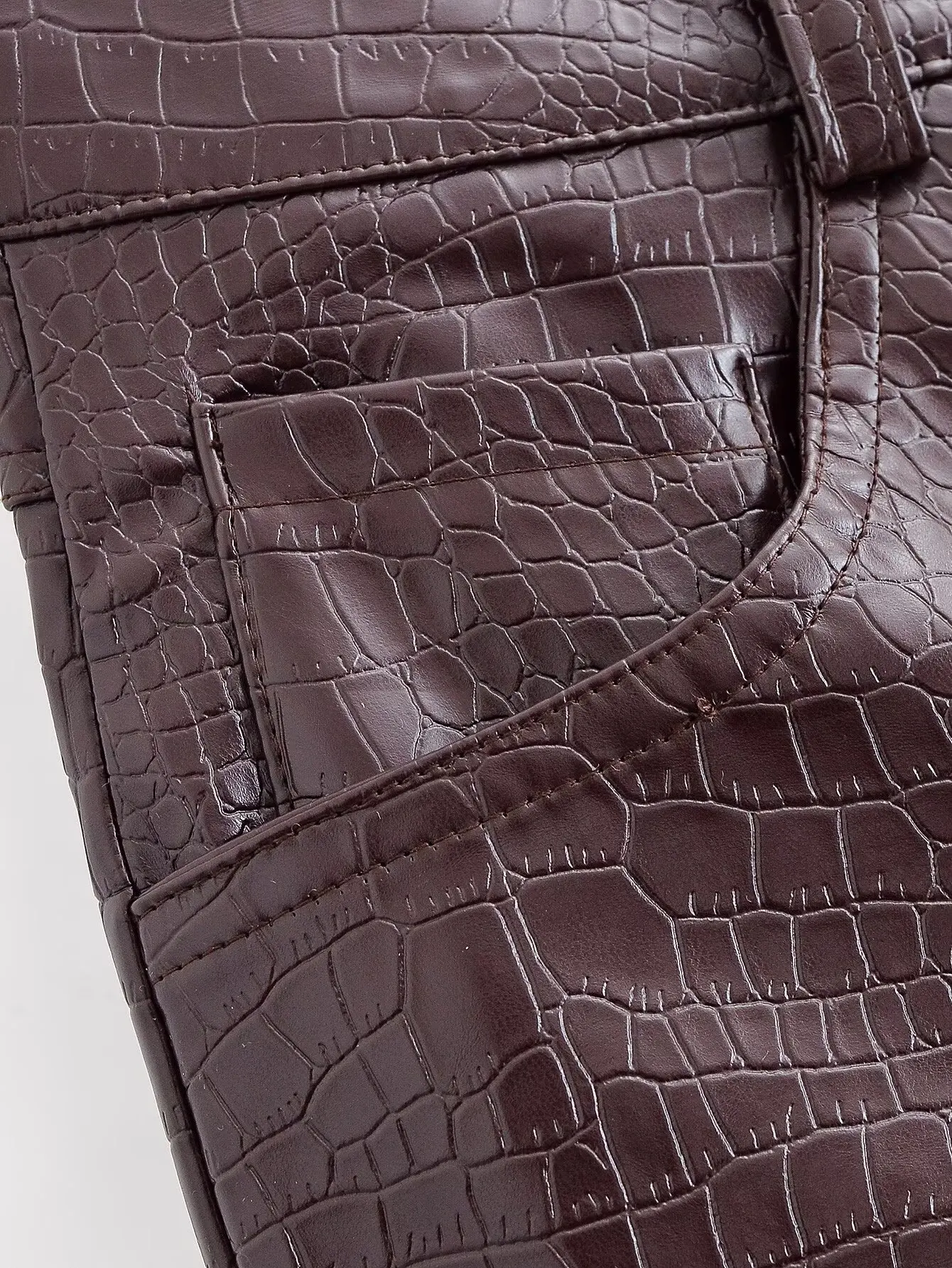AOMO 2025 Women Brown Faux Leather Pants Trousers Zipper Female Suit Pants QN39