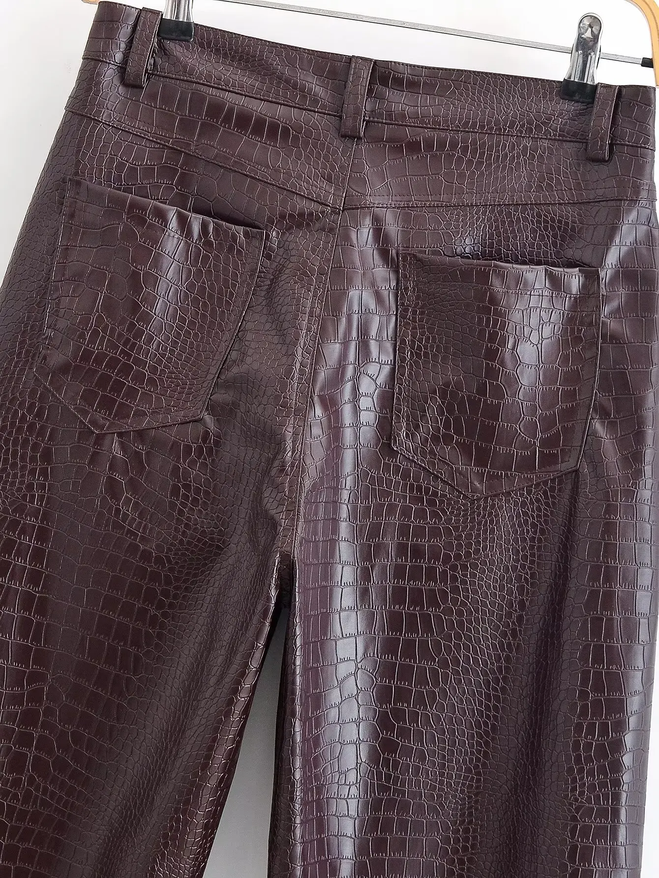 AOMO 2025 Women Brown Faux Leather Pants Trousers Zipper Female Suit Pants QN39