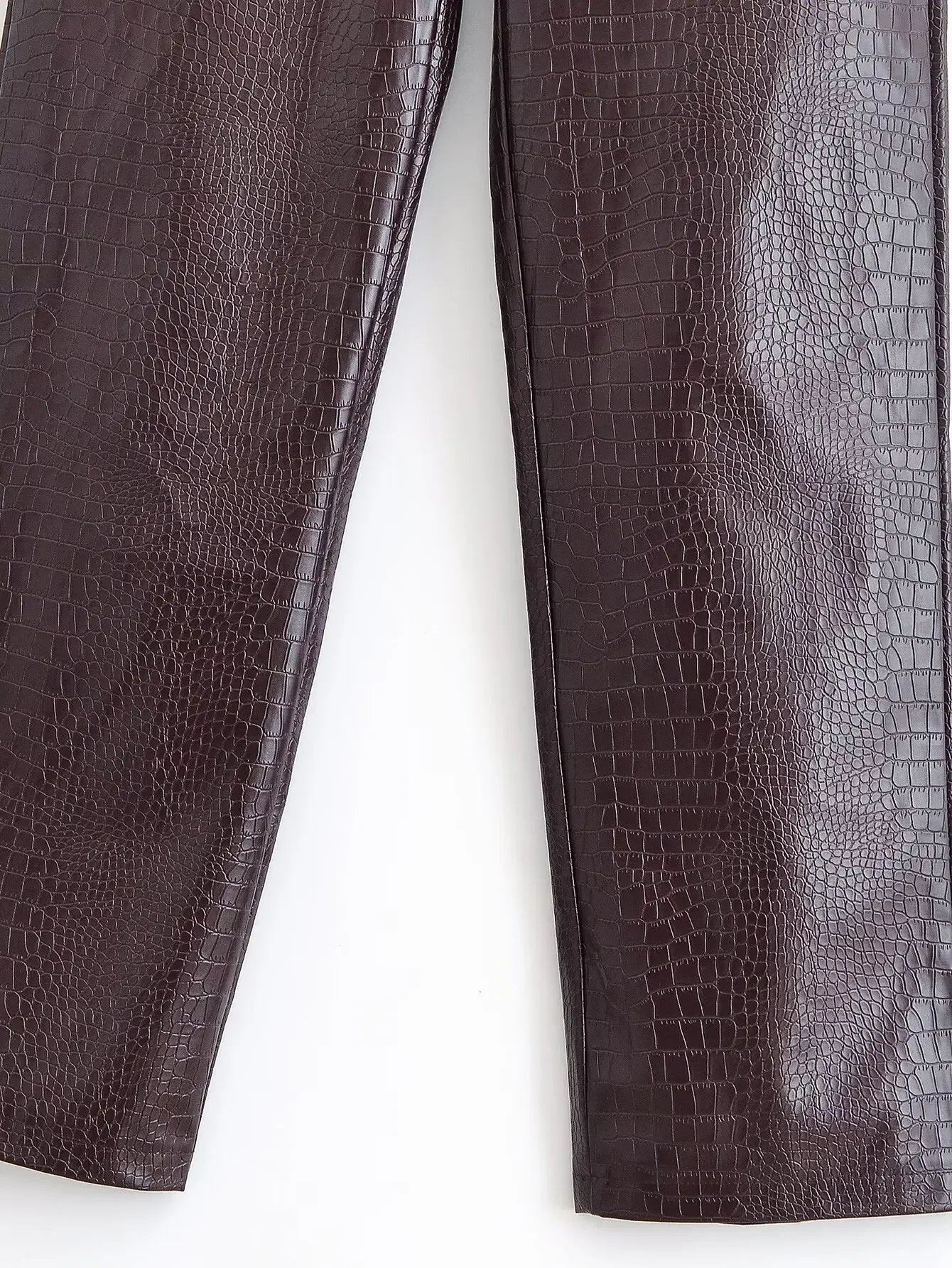 AOMO 2025 Women Brown Faux Leather Pants Trousers Zipper Female Suit Pants QN39