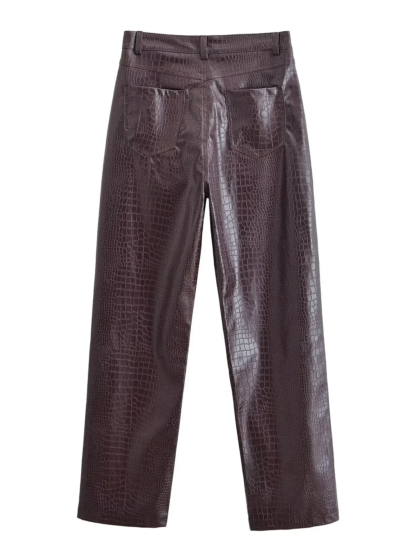 AOMO 2025 Women Brown Faux Leather Pants Trousers Zipper Female Suit Pants QN39