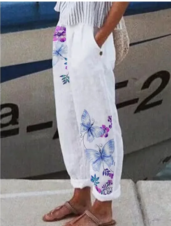 New Fashion Cotton Linen Women Pant Loose Elastic Waist Wide Leg Pants Spring Summer Casual Work Wear Trousers