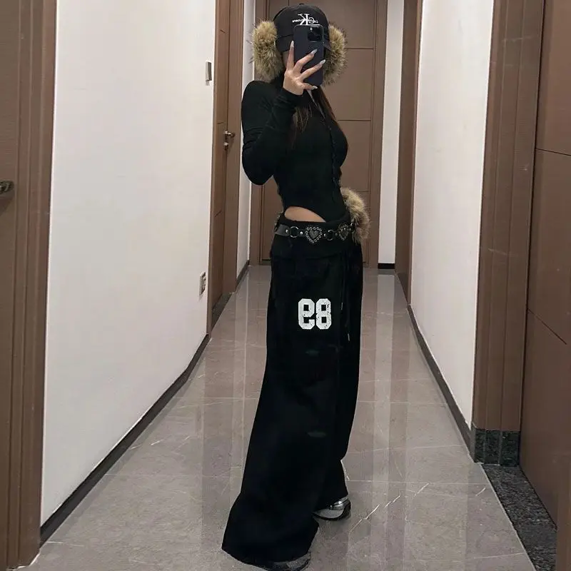 Hip Hop Grey Pants Loose Casual Sweatpants Wide Leg Pants for Women