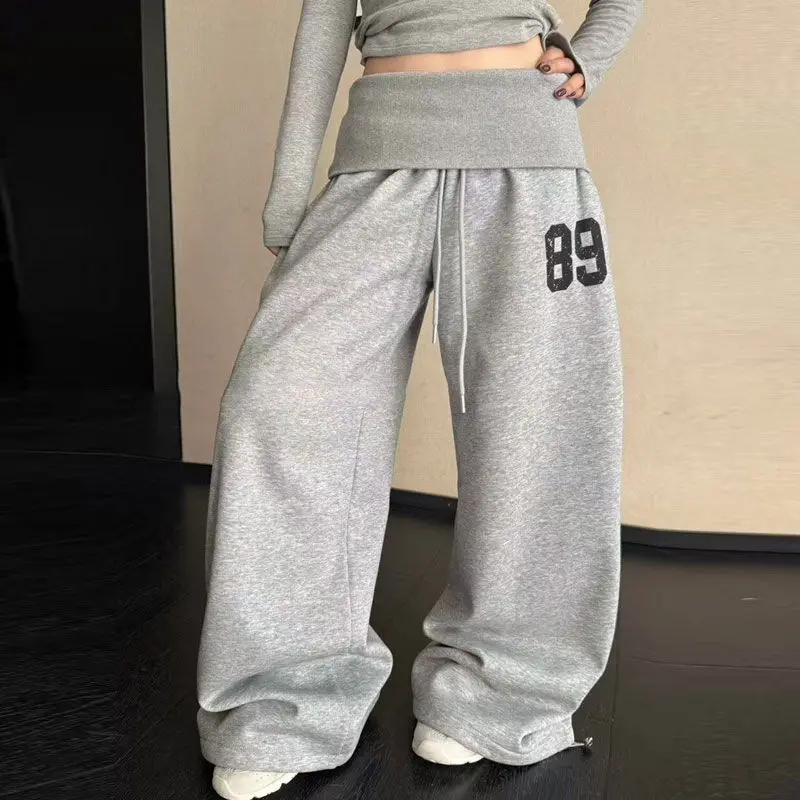 Hip Hop Grey Pants Loose Casual Sweatpants Wide Leg Pants for Women