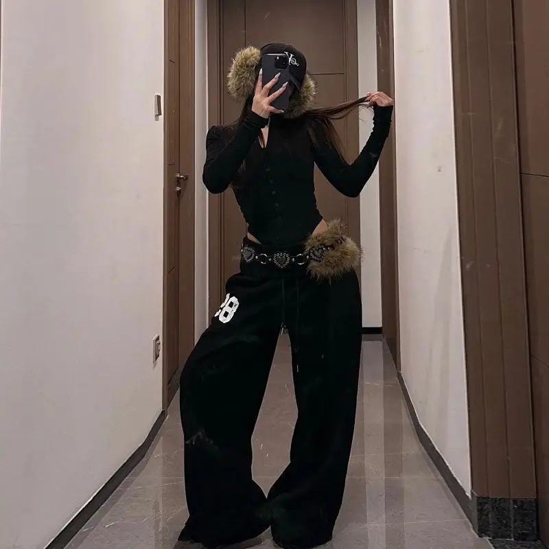Hip Hop Grey Pants Loose Casual Sweatpants Wide Leg Pants for Women