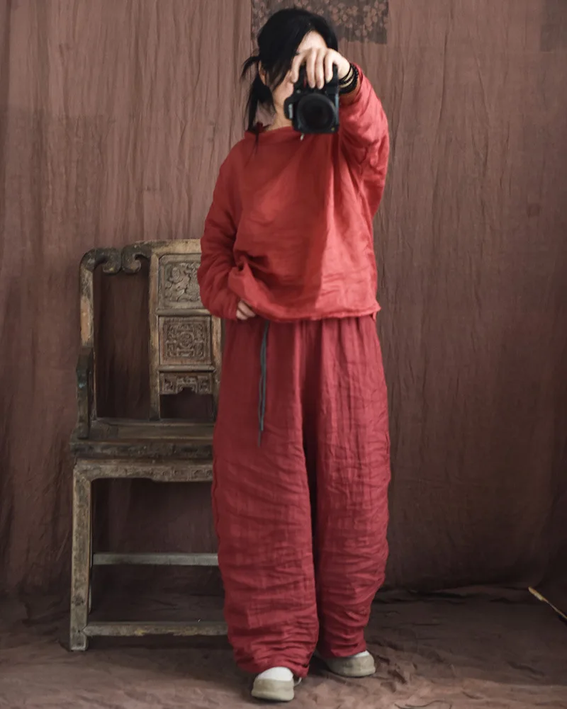 Johnature Women Vintage Loose Spring Wide Leg Pants Elastic Waist Linen Trouser 2025 New Solid Color Bandage Women Long Pants
