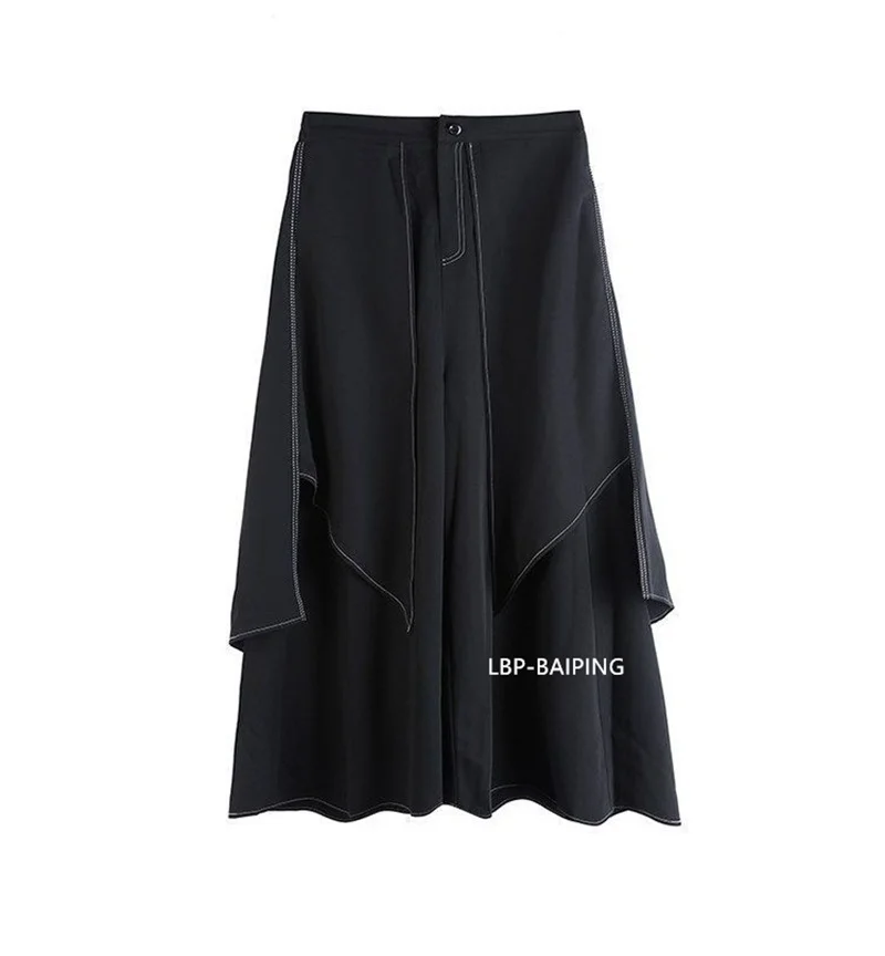 Korean Woman Pants New 2025 Black Loose False Two-piece Wide Legs Pants Ladies Casual Streetwear Hurajuku Trousers Ladies