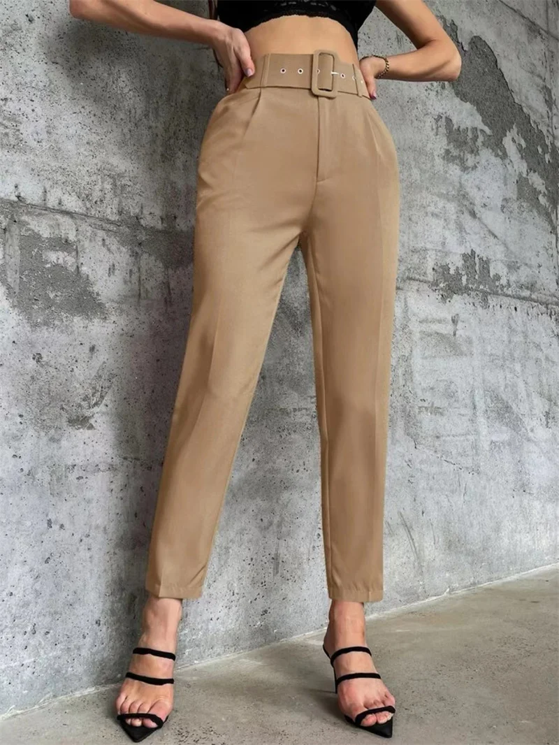 2025 Fashion Multicolor Suit Trousers Women's Casual Pants Spring Summer High-waist Sashes Lady Slim Ankle-length Straight Pants