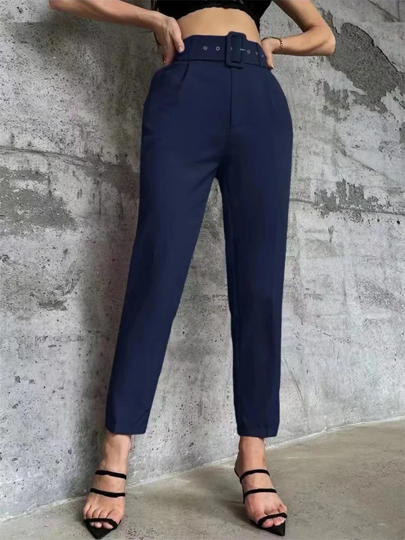 2025 Fashion Multicolor Suit Trousers Women's Casual Pants Spring Summer High-waist Sashes Lady Slim Ankle-length Straight Pants