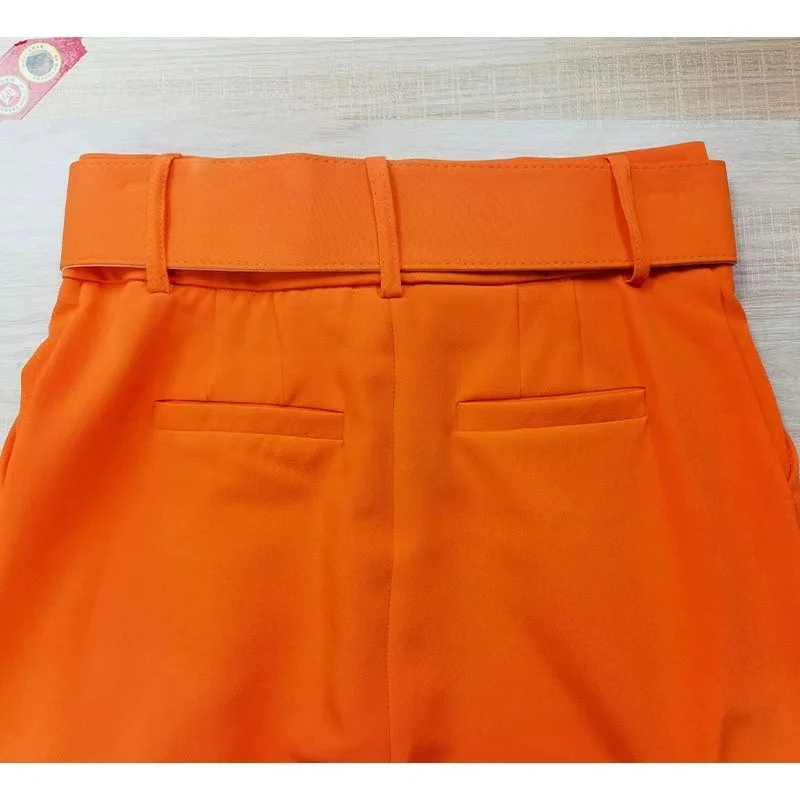 2025 Fashion Multicolor Suit Trousers Women's Casual Pants Spring Summer High-waist Sashes Lady Slim Ankle-length Straight Pants