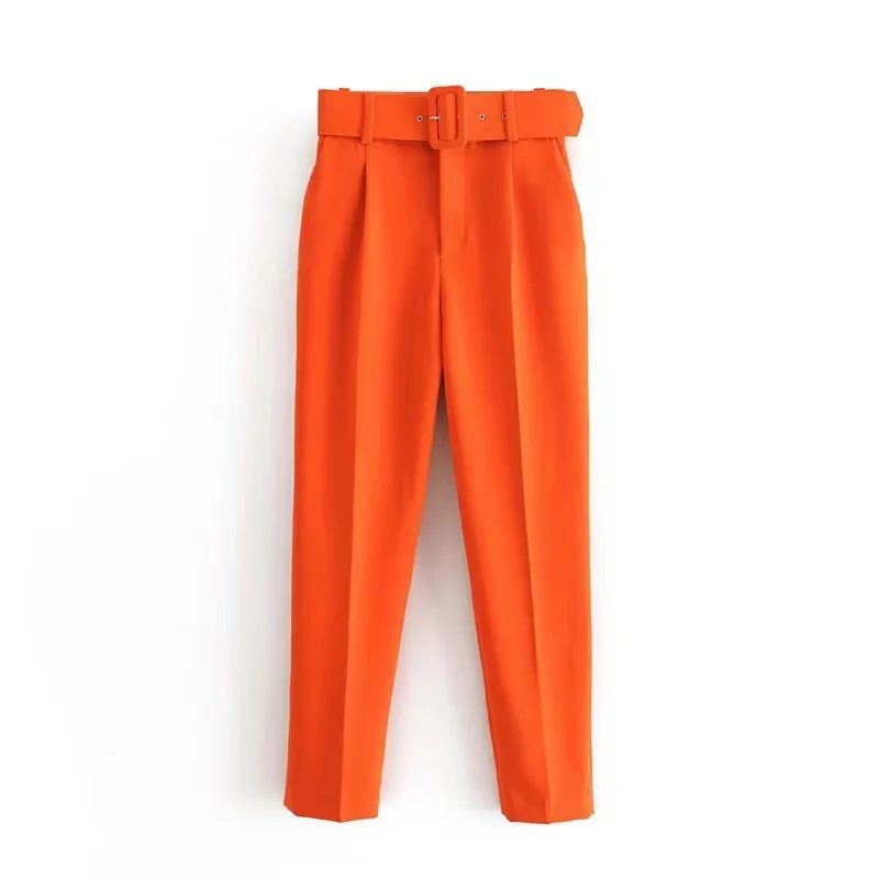 2025 Fashion Multicolor Suit Trousers Women's Casual Pants Spring Summer High-waist Sashes Lady Slim Ankle-length Straight Pants