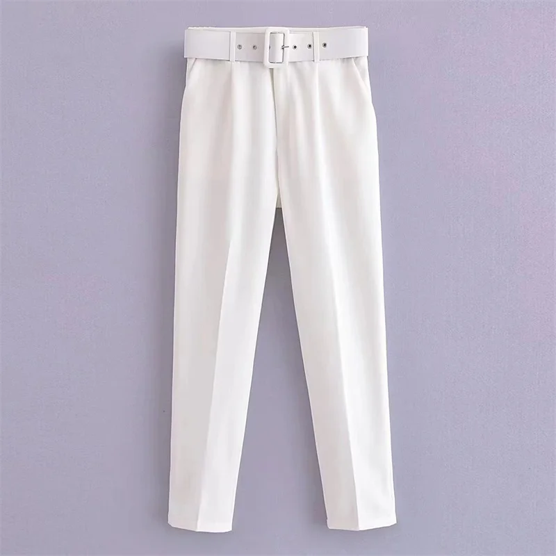 2025 Fashion Multicolor Suit Trousers Women's Casual Pants Spring Summer High-waist Sashes Lady Slim Ankle-length Straight Pants