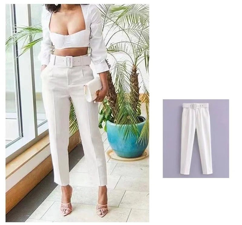 2025 Fashion Multicolor Suit Trousers Women's Casual Pants Spring Summer High-waist Sashes Lady Slim Ankle-length Straight Pants