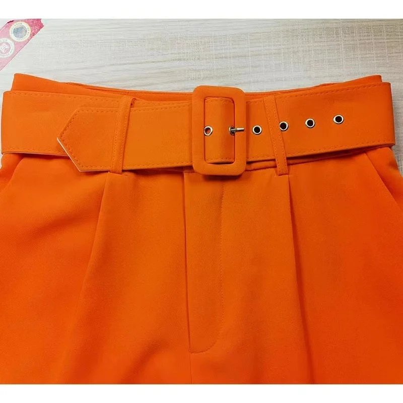 2025 Fashion Multicolor Suit Trousers Women's Casual Pants Spring Summer High-waist Sashes Lady Slim Ankle-length Straight Pants