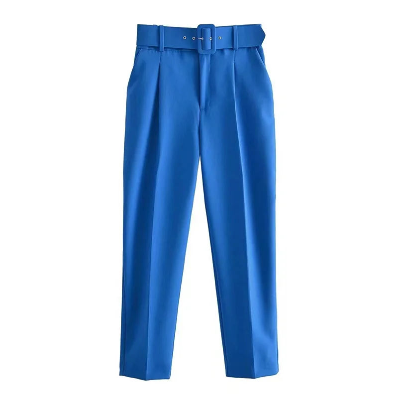2025 Fashion Multicolor Suit Trousers Women's Casual Pants Spring Summer High-waist Sashes Lady Slim Ankle-length Straight Pants