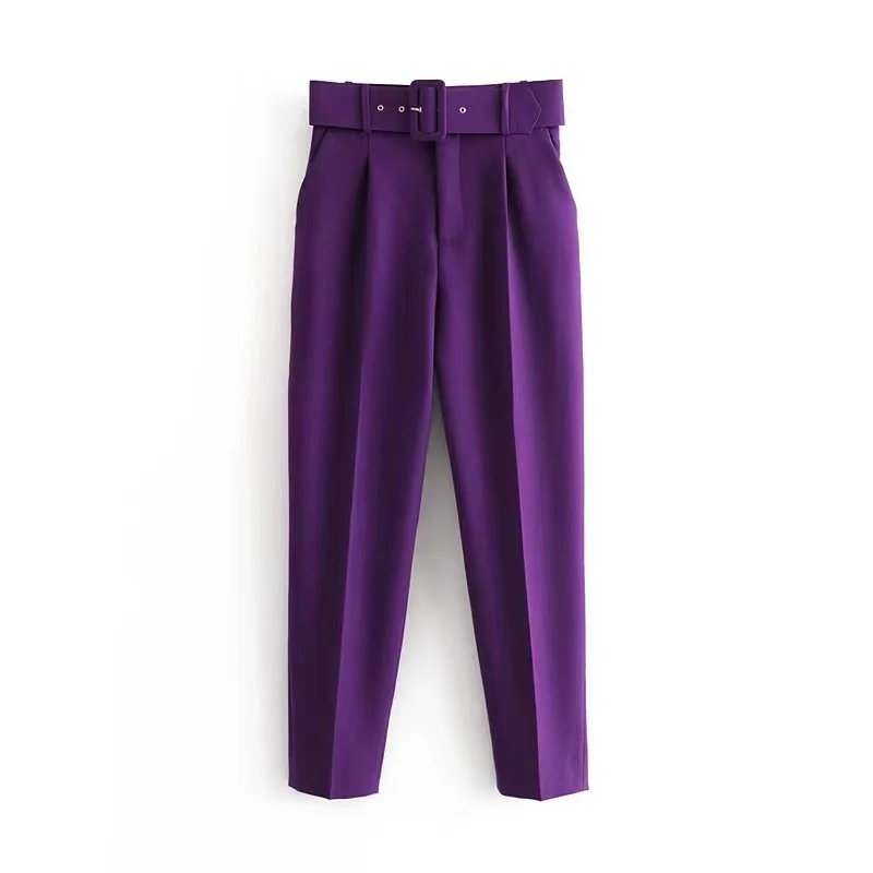 2025 Fashion Multicolor Suit Trousers Women's Casual Pants Spring Summer High-waist Sashes Lady Slim Ankle-length Straight Pants