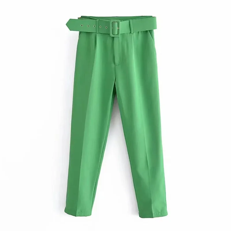 2025 Fashion Multicolor Suit Trousers Women's Casual Pants Spring Summer High-waist Sashes Lady Slim Ankle-length Straight Pants