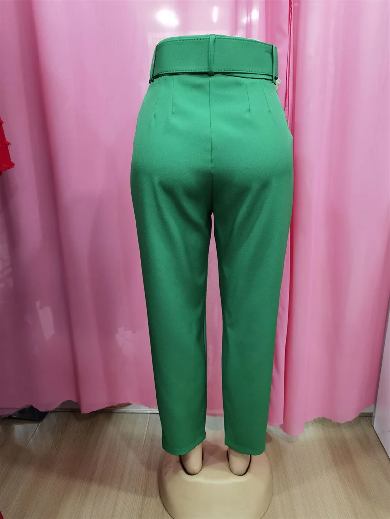 2025 Fashion Multicolor Suit Trousers Women's Casual Pants Spring Summer High-waist Sashes Lady Slim Ankle-length Straight Pants