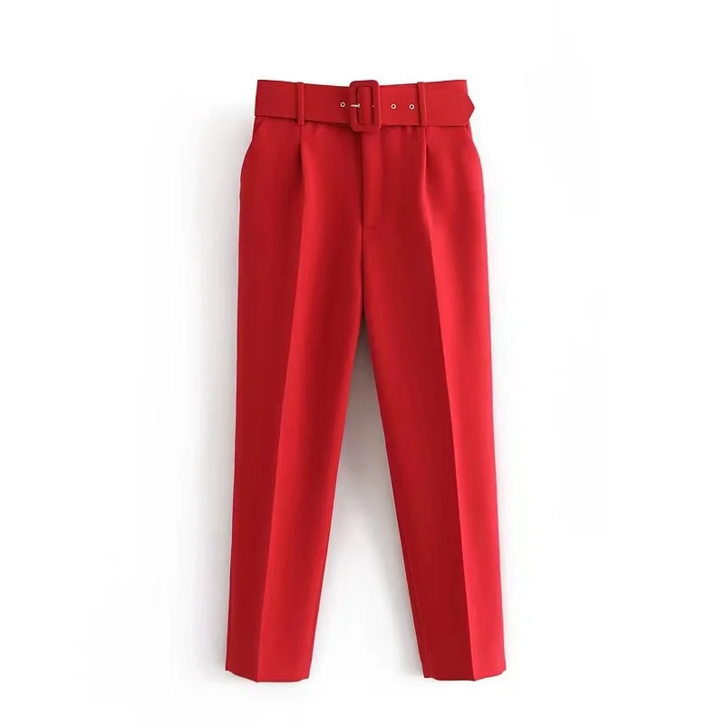 2025 Fashion Multicolor Suit Trousers Women's Casual Pants Spring Summer High-waist Sashes Lady Slim Ankle-length Straight Pants