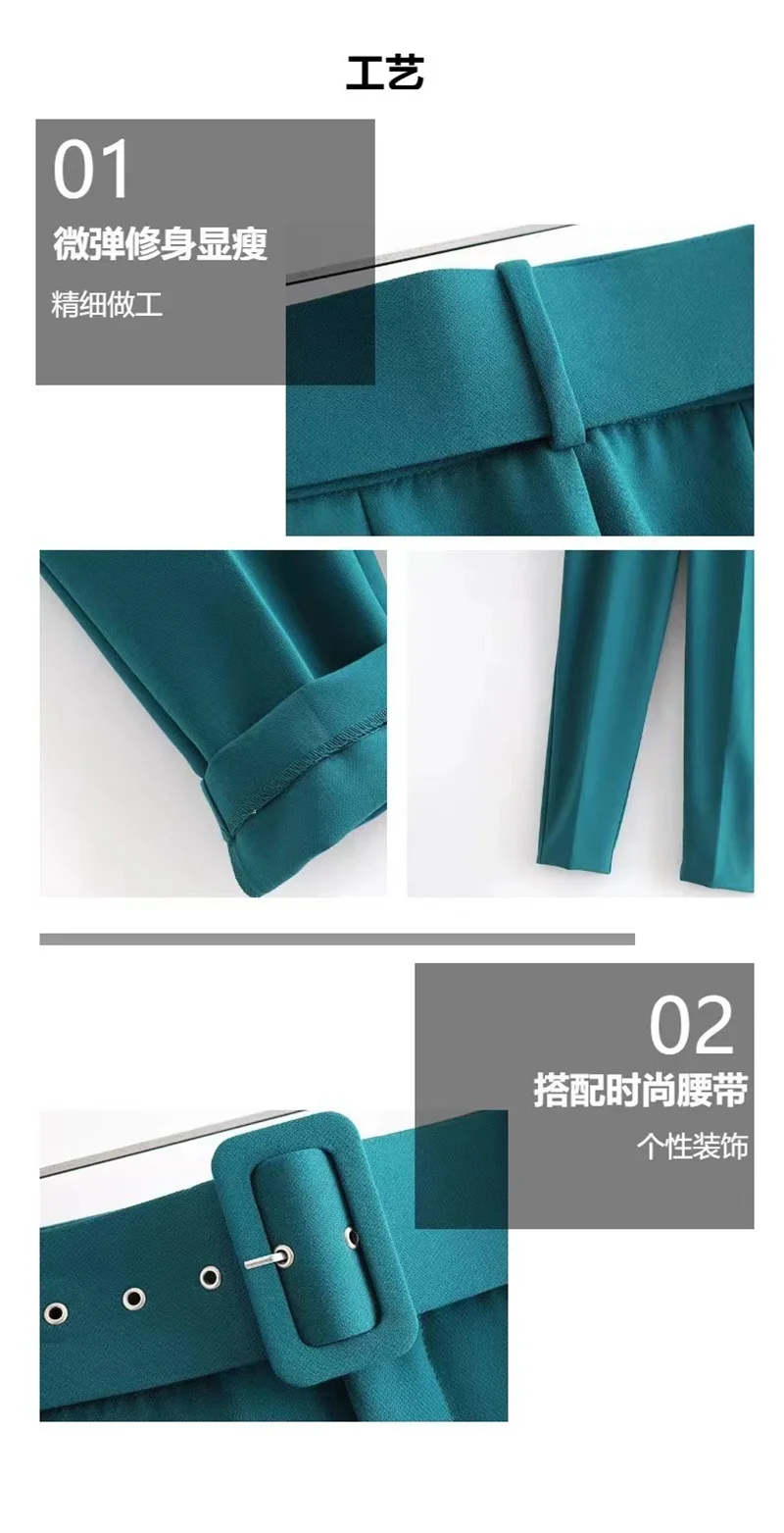 2025 Fashion Multicolor Suit Trousers Women's Casual Pants Spring Summer High-waist Sashes Lady Slim Ankle-length Straight Pants