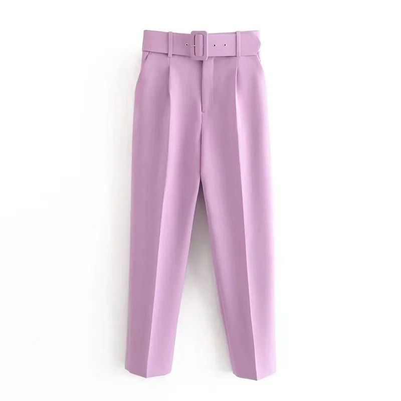 2025 Fashion Multicolor Suit Trousers Women's Casual Pants Spring Summer High-waist Sashes Lady Slim Ankle-length Straight Pants