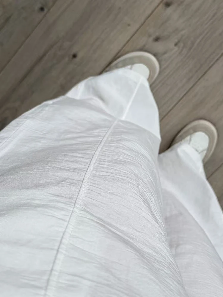 Cotton Summer Pants For Women Wide Leg Blue Trousers With Elastic Band Straight Leg Bottoms White Women's Pants Summer Loose