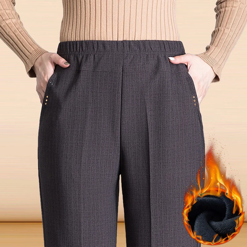 Autumn Winter Women Pants New Elastic High Waist Straight Pants Middle Elderly Mom Casual Pants Oversize XL- 9XL Female Trousers