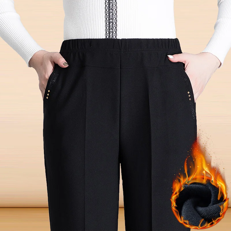 Autumn Winter Women Pants New Elastic High Waist Straight Pants Middle Elderly Mom Casual Pants Oversize XL- 9XL Female Trousers