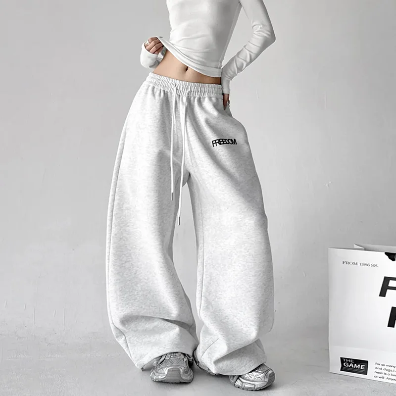 Streetwear Red Sweatpants Women High Waist Y2K Vintage Letter Loose Pant American Hip Hop Harajuku Spring Bf Retro Trousers New