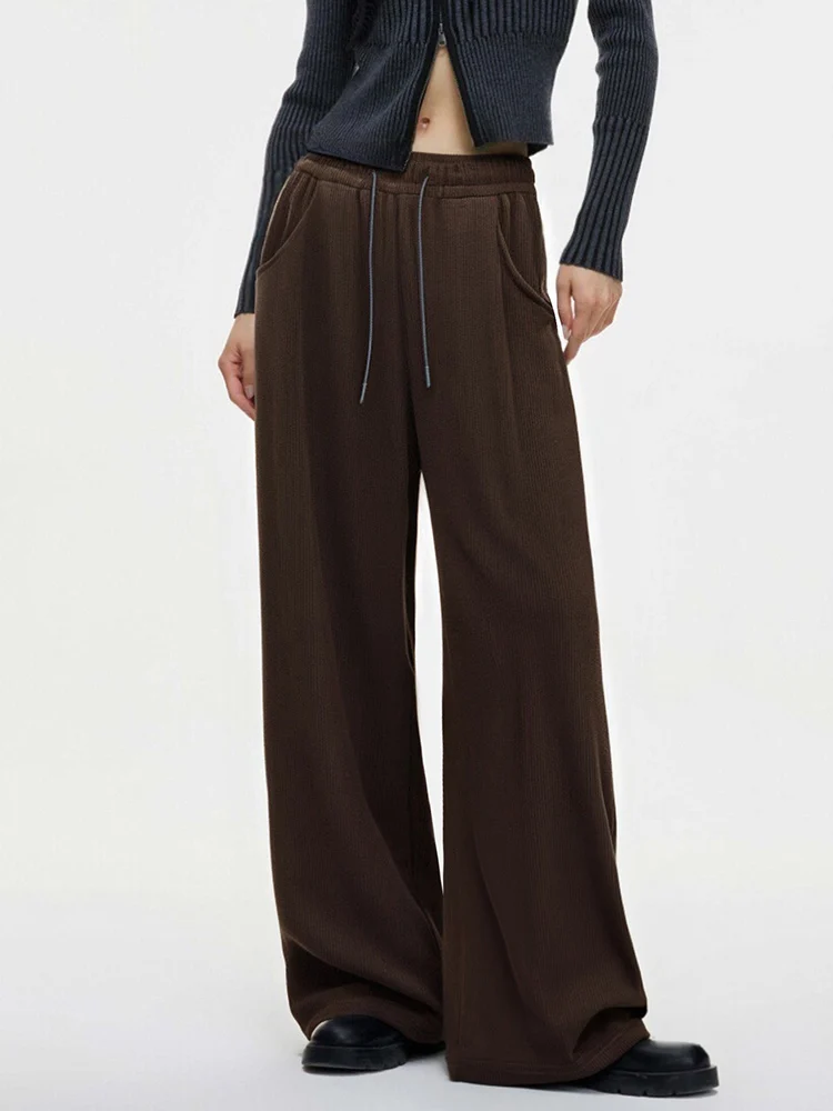 Streamgirl Women Winter Corduroy Pants Dark Brown With Thick Warm Fleece Trousers Corduroy High Waist Loose Pants For Women