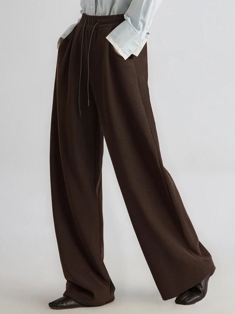 Streamgirl Women Winter Corduroy Pants Dark Brown With Thick Warm Fleece Trousers Corduroy High Waist Loose Pants For Women