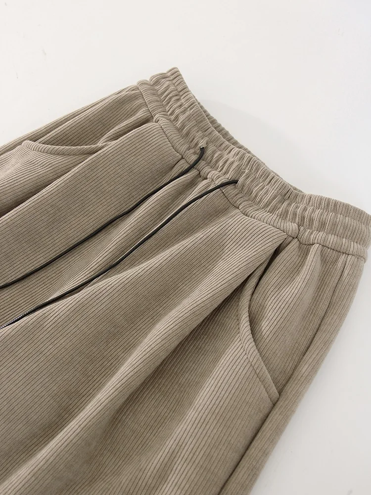 Streamgirl Women Winter Corduroy Pants Dark Brown With Thick Warm Fleece Trousers Corduroy High Waist Loose Pants For Women