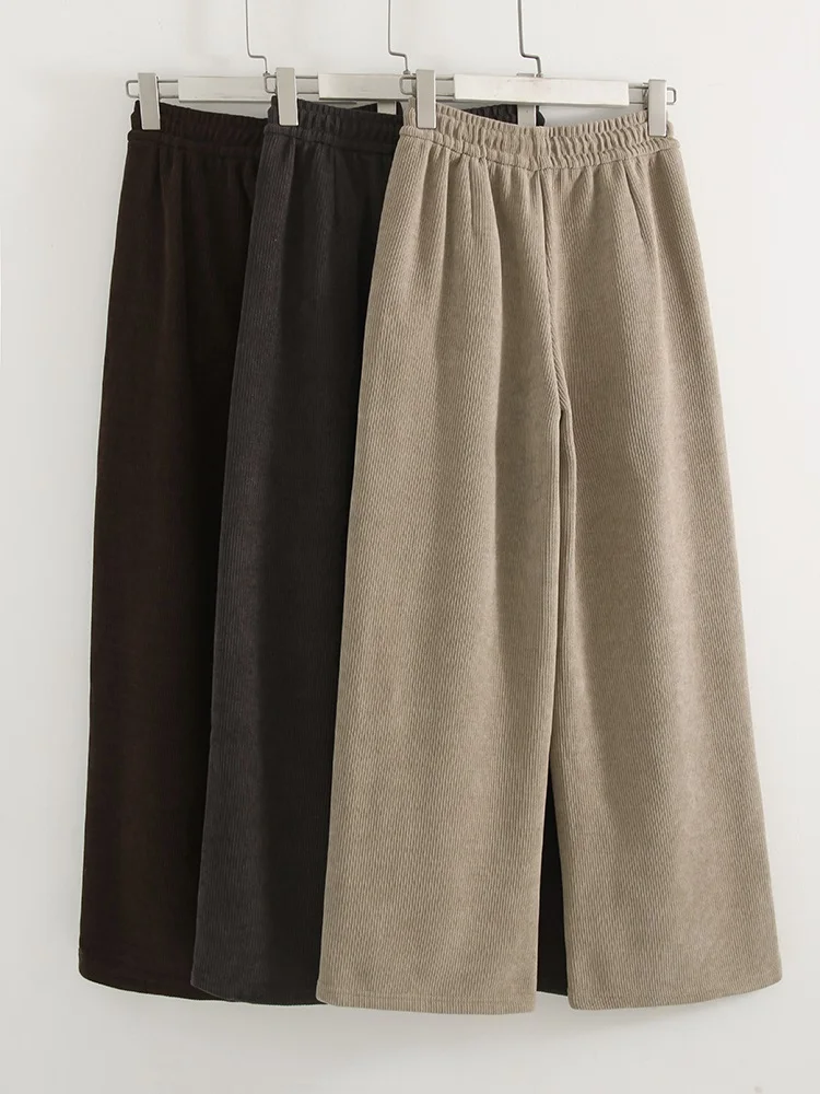 Streamgirl Women Winter Corduroy Pants Dark Brown With Thick Warm Fleece Trousers Corduroy High Waist Loose Pants For Women